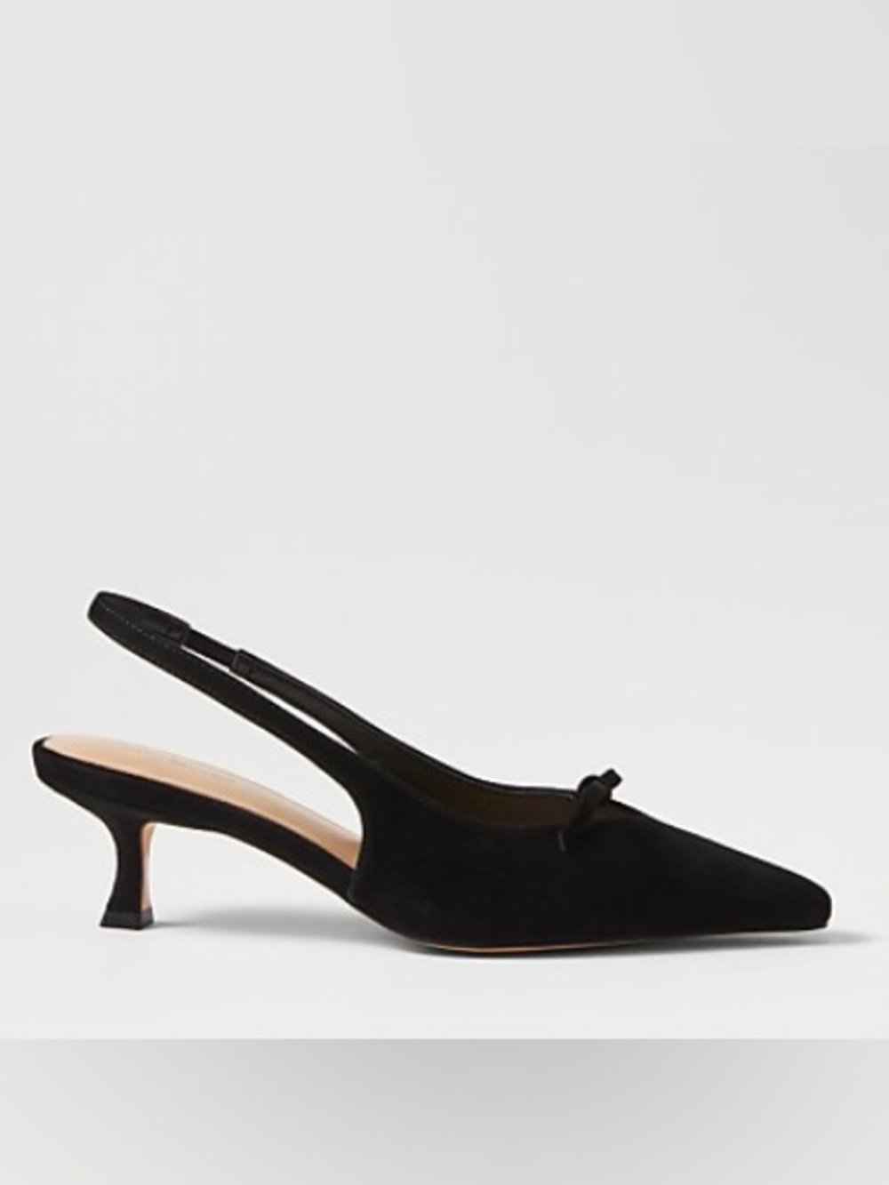 Ann Taylor Bow Suede Black Pointed Toe Kitten Heel Slingback